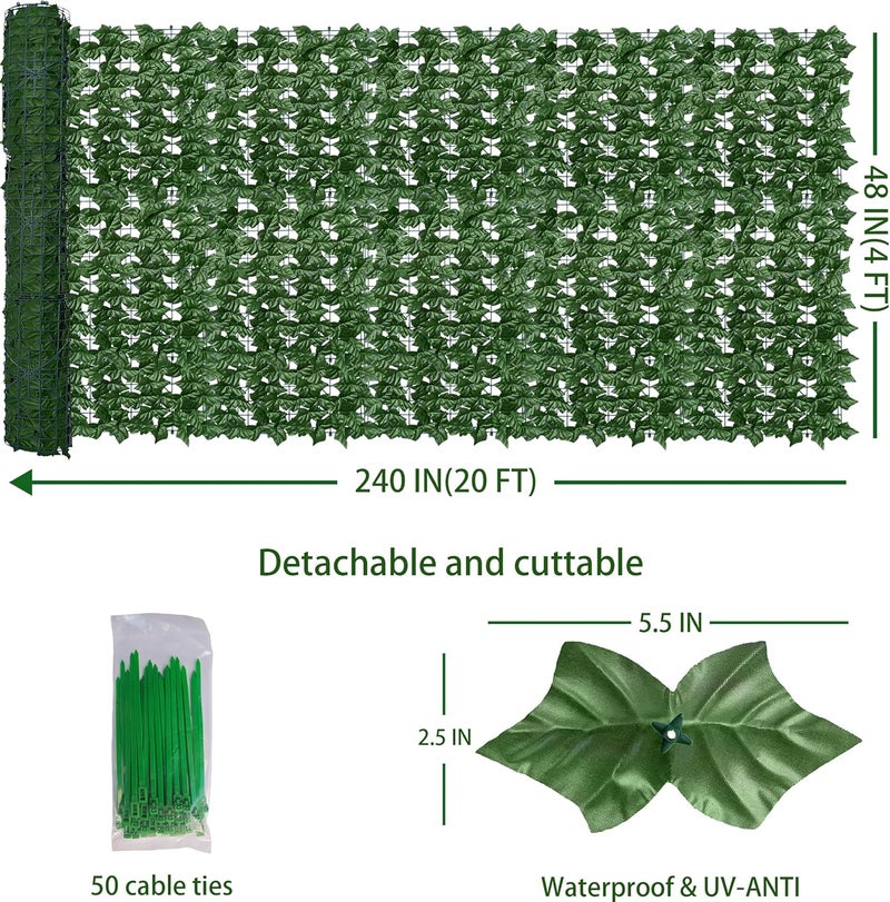 ODTORY Artificial Fence Privacy Screen: 4FT x 20FT UV-Anti Faux Greenery Backdrop Ivy Chain Link Shades Panels for Patio, Balcony, Garden,Deck,Backyard Indoor Outdoor Green Wall Decor - Image 2